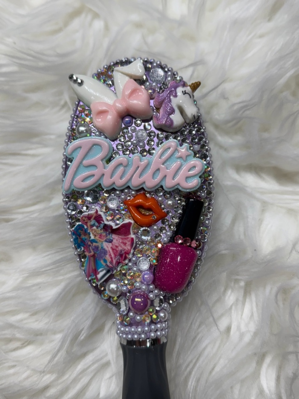 Barbie Pink and Purple Jeweled Decorative Hair Brush - Picture 3 of 5